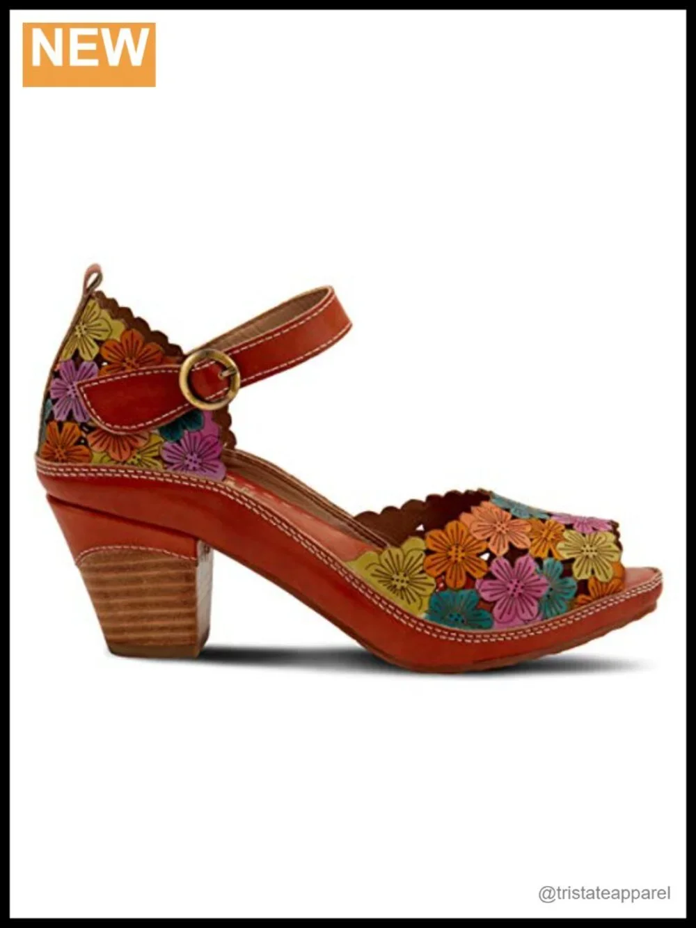 Hand-Painted Leather Ankle Strap Platform Heeled Sandals